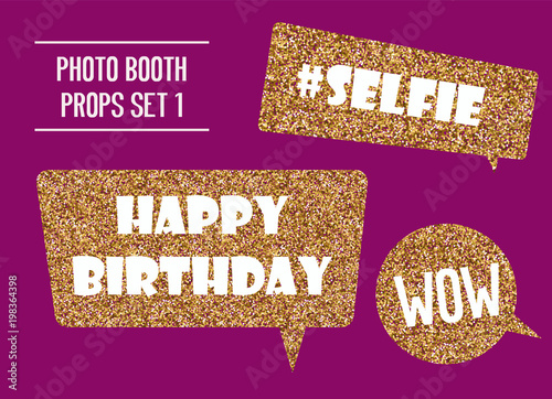 Golden glitter photo booth props vector illustration