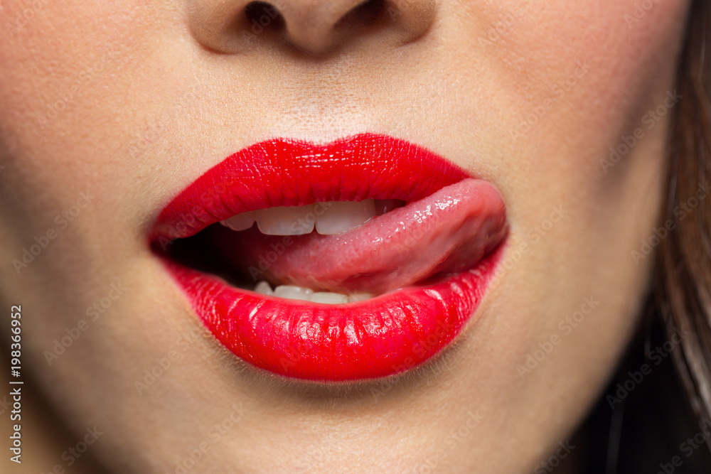 Beauty Make Up And Mouth Expression Concept Close Up Of Woman Face 