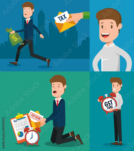 businessman with tax set icons