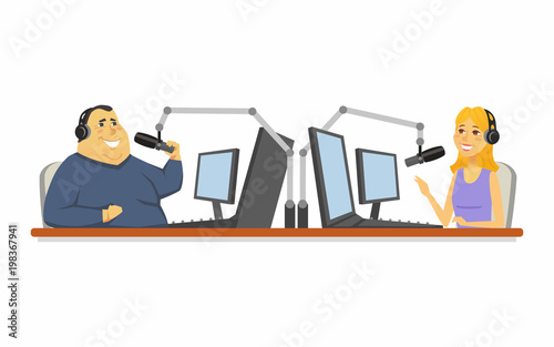 Radio presenters - cartoon people character isolated illustration