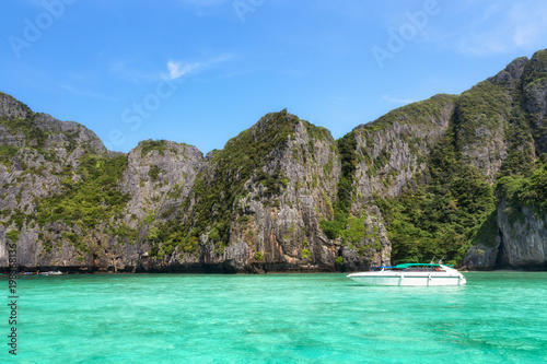 Speed boat for sightseeing tours at Maya Bay, Phi Phi Islands, Thailand