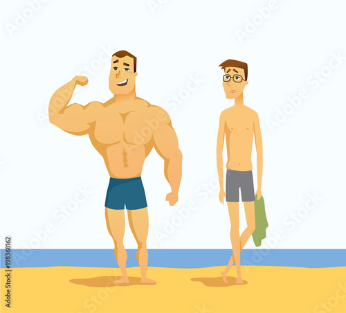 Strong and weak men - cartoon people character isolated illustration