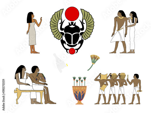 Ancient Egypt set of illustration, group of people. Egypt murals, Ancient Egypt people, people of the Nyle