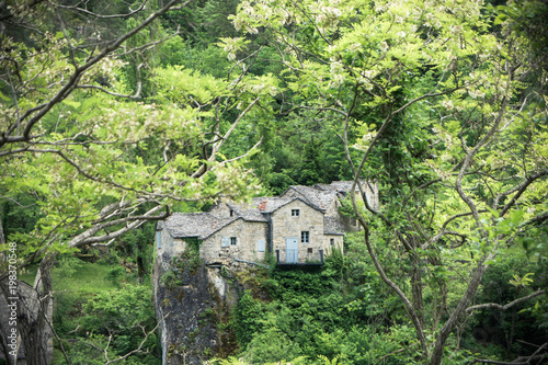 Traditional stone houses on the bank of the Tarn river, France