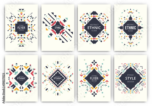Set of geometric abstract colorful flyers - ethnic style brochure templates - collection of design elements - modern background templates
