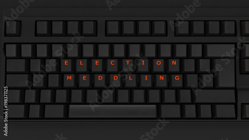 Foto Close Up of Illuminated Glowing Keys on a Black Keyboard Spelling Election Meddl