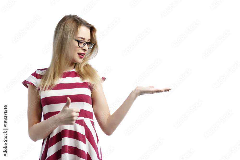 portrait of blonde girl wearing simple. standing, isolated on studio background. portrait of blonde girl wearing simple. standing, isolated on studio background.