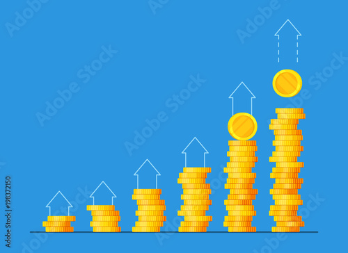 Coins stack vector illustration, flat coin money stacked icon flat, golden penny cash pile, treasure heap isolated on color background