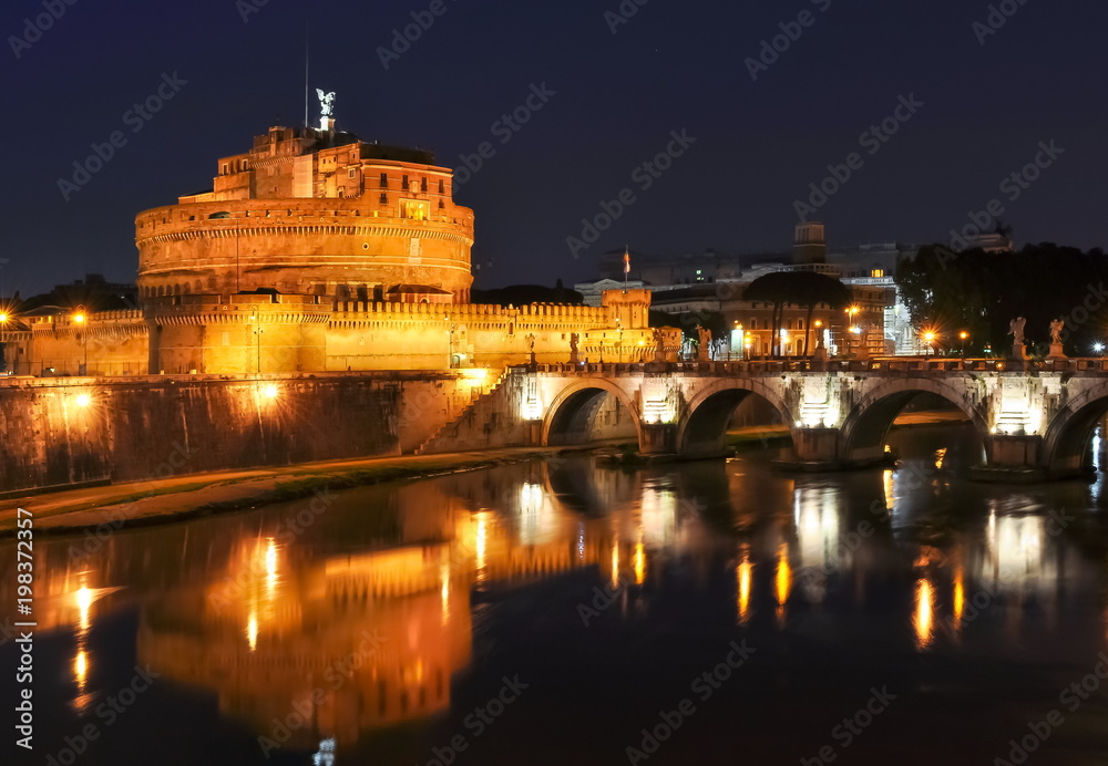 Castle of the Holy Angel (Castel Sant'Angelo) at night, Rome, Italy