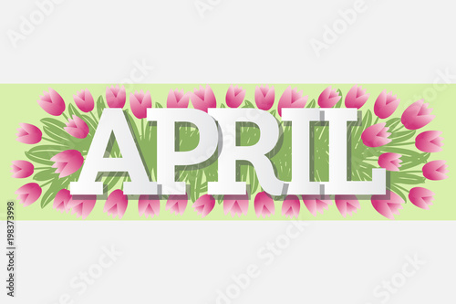 April Single Word Tulips Banner Vector Illustration 1