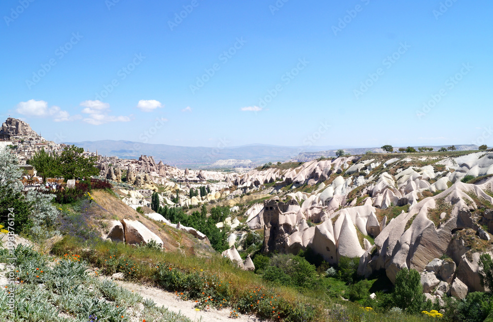 panoramic view of the valley of the pigeons. Uchisar. Cappadocia. Turkey