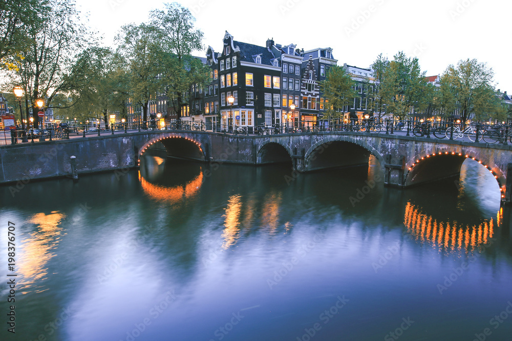  Amsterdam Canals West side at dusk Netherlands