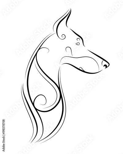 Doberman pinscher line art, silhouette, tribal. Freehand vector illustration.