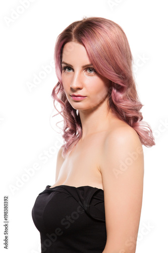 Portrait of beautiful female model on white background