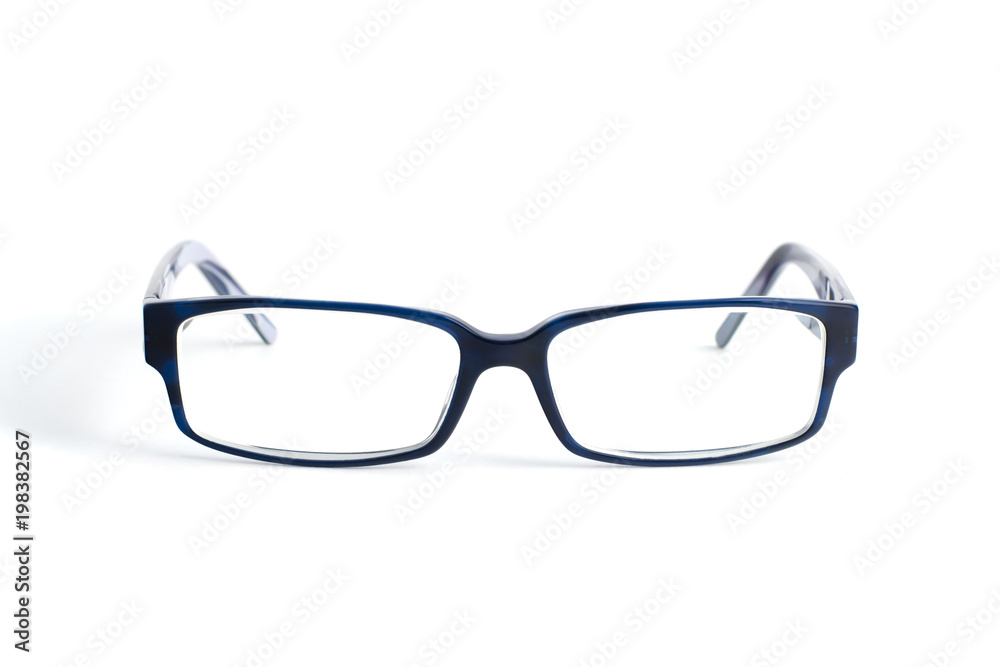 Stylish blue glasses with diopter lenses isolated on white background Stylish blue glasses with diopter lenses isolated on white background