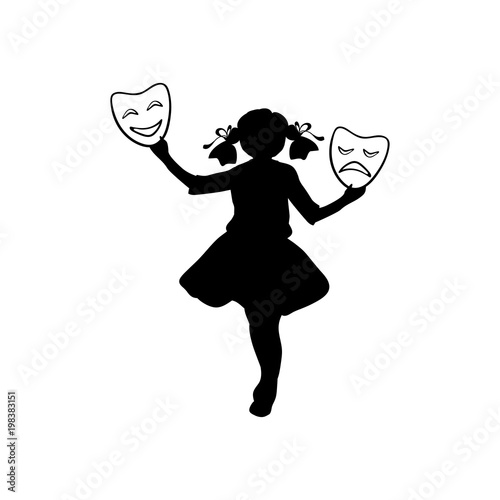Silhouette girl actress. World theatre day.