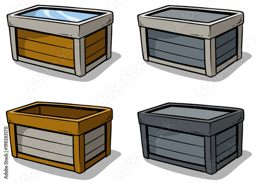 Cartoon wooden box vector icon set