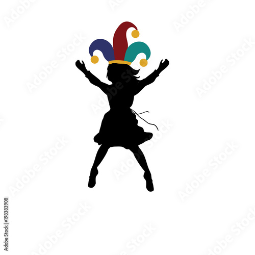 Silhouette girl happy April 1. Day Fools. Day laughter