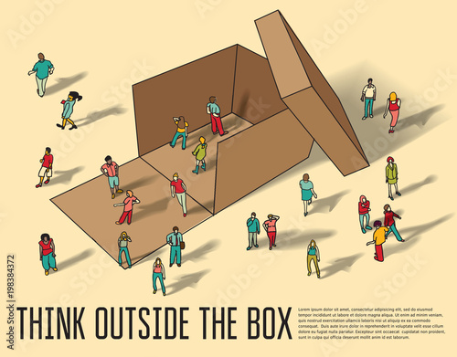 Isometric group business people think outside box.