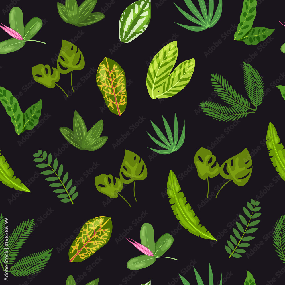 Seamless tropical pattern with palm leaves for package design or wallpaper. Vector illustration