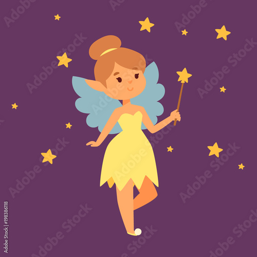 Fairy princess girl vector character cute beautiful style cartoon little fairyland fashion costume magic fantasy dress fairytale crown kid.