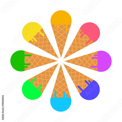 Tasty delisious Ice Cream Cone. Icecream flower in the waffle dessert isolated on white background. Vector illustration.