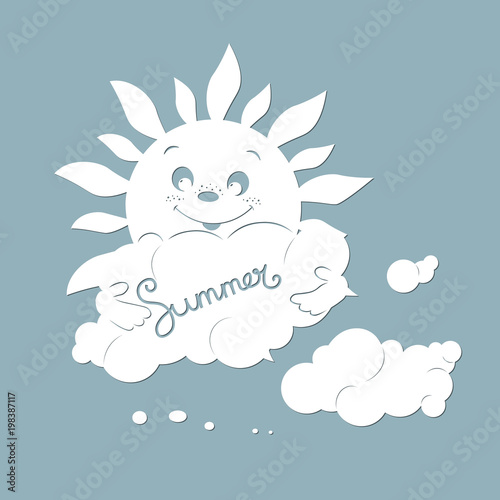 vector, laser-beam cutting, clouds, sun. Template Greeting card. laser cut. summer