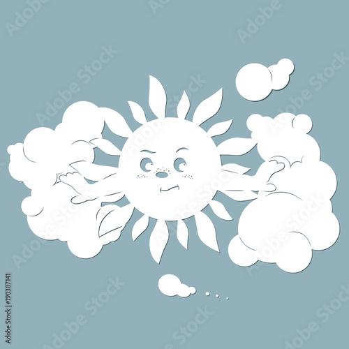 vector, laser-beam cutting, clouds, sun. Template Greeting card. laser cut