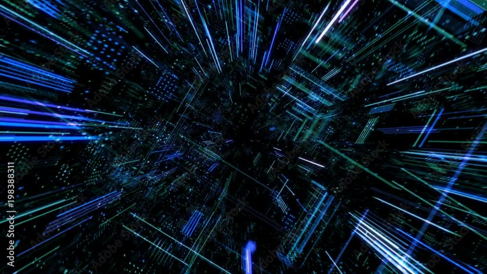 Abstract digital abstract virtual city. Scanning city for hackers attack concept. Software developer, programming, binary computer code with technology and connection concept. 3D render 4K loop