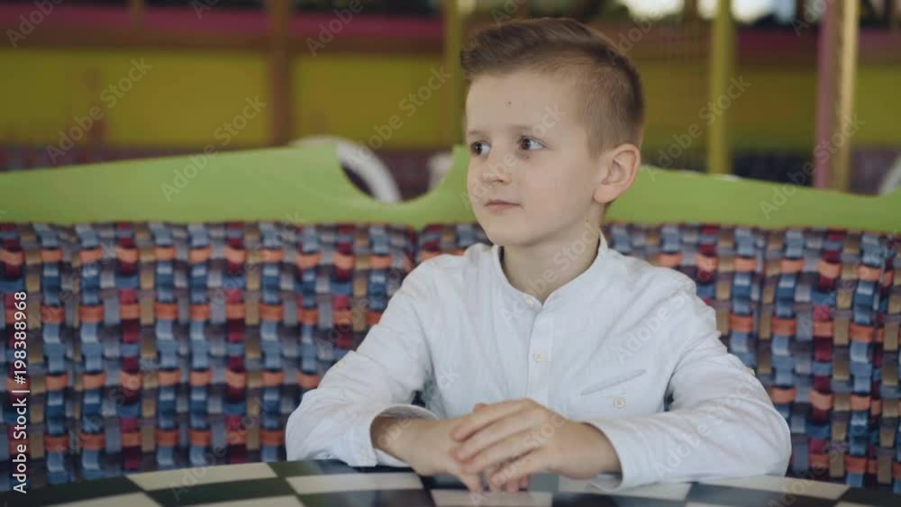 View of serving dessert for handsome young boy in cafe. 4K View of serving dessert for handsome young boy in cafe. 4K