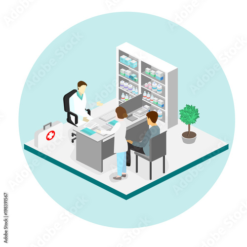 Isometric interior of doctor office.