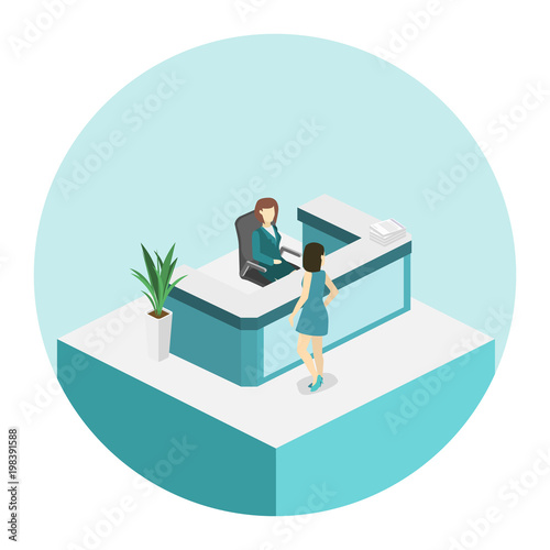 Isometric flat 3D cutaway interior Dentistry waiting room. Dental Clinic