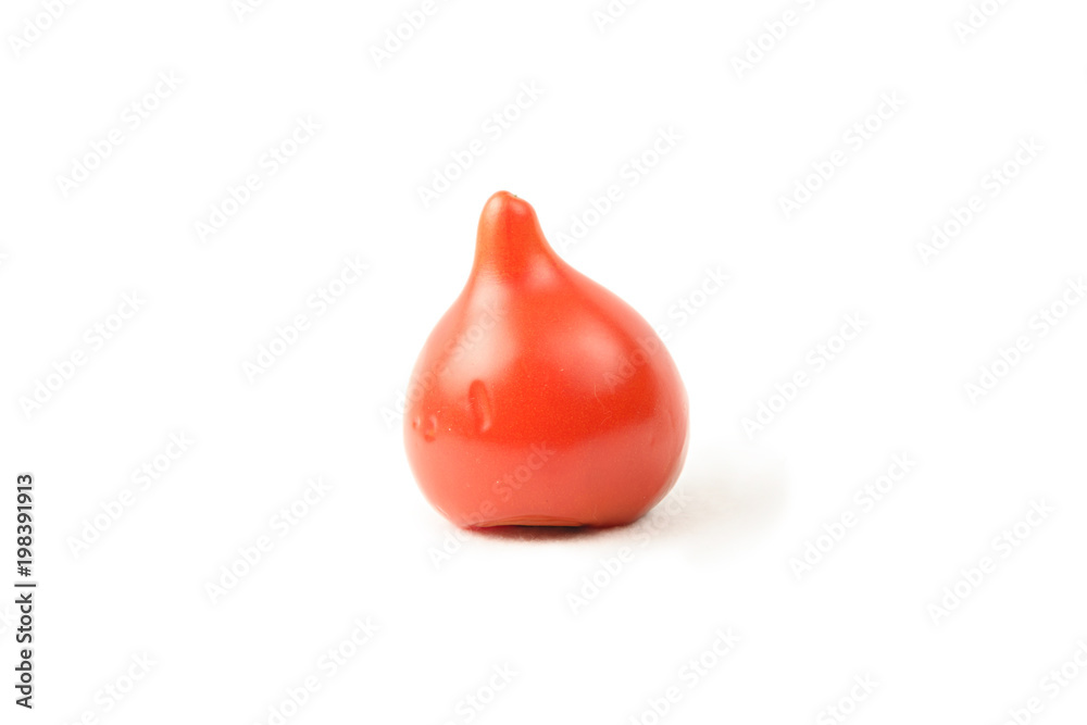 slightly marred by a red tomato isolated on white background with dents slightly marred by a red tomato isolated on white background with dents