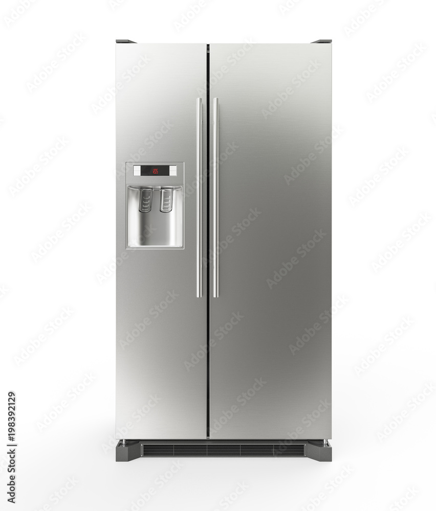 Modern Stainless Steel Refrigerator isolated on white background - 3D Rendering