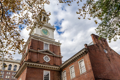 Independence hall yard view in fall, Philadelphia, USA