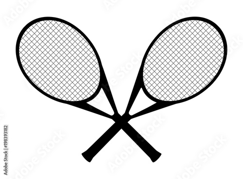 Vector black silhouette of crossed tennis rackets © petrroudny