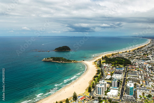 View of the beautiful beach in Mount Maunganui, New Zealand photo