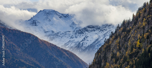 View on Wassenhorn, Hübschhorn and Bättlihorn from the valley of Massa river to Gibidum  near Blatten Mählbäum photo