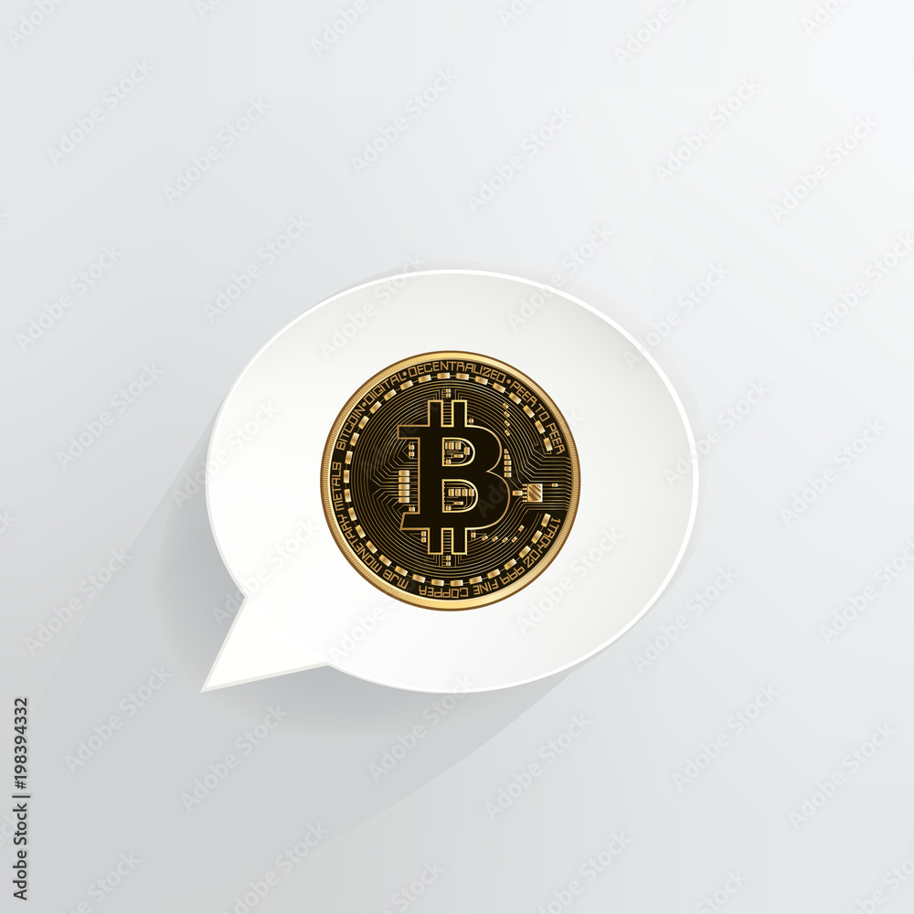 Fototapeta premium Bitcoin Cryptocurrency Coin 3D Speech Bubble Background