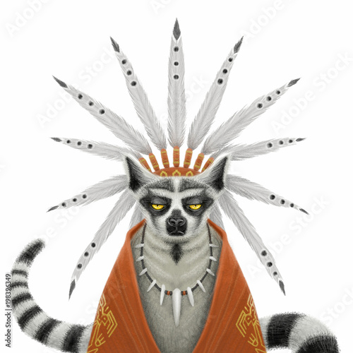 Behang Funny serious Indian chief lemur