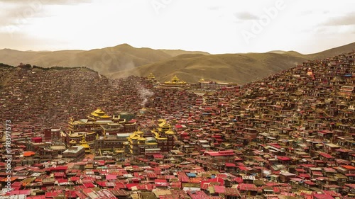 Monastery at Larung gar, Sichuan, China. 4K Time lapse