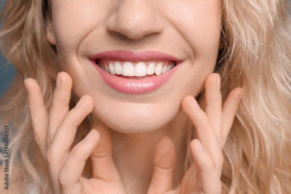 Young woman with beautiful smile, closeup. Teeth whitening Young woman with beautiful smile, closeup. Teeth whitening