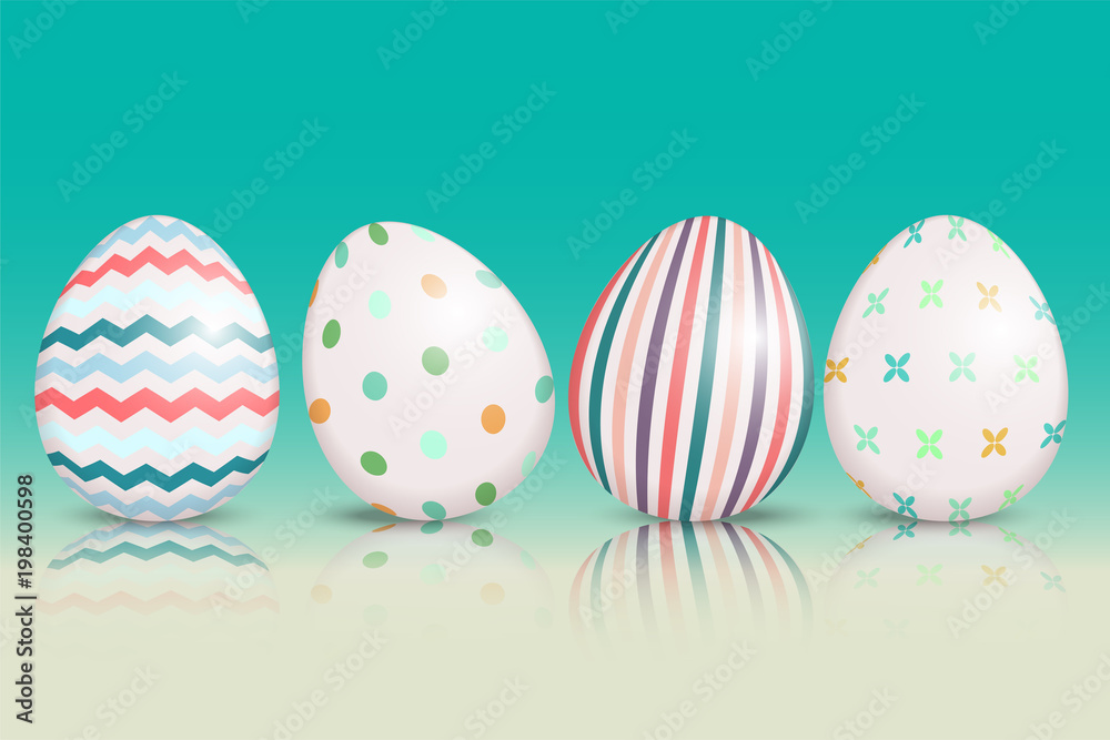 Beautiful easter card with colored easter eggs with reflection