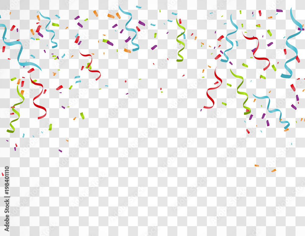 Falling Festive Colorful bright Confetti And Ribbon isolated on Transparent background. Falling Festive Colorful bright Confetti And Ribbon isolated on Transparent background.