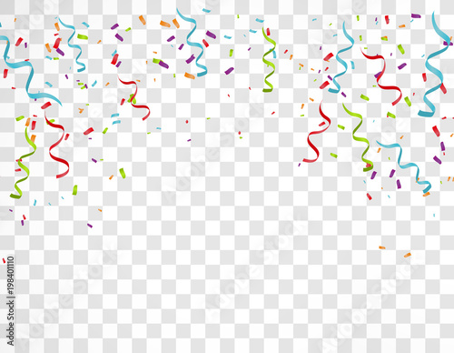 Falling Festive Colorful bright Confetti And Ribbon isolated on Transparent background. 