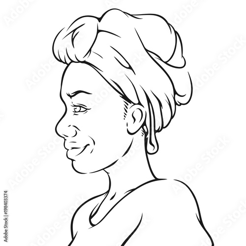 African Woman wearing a Head Tie, Comics Style, Vector Illustration