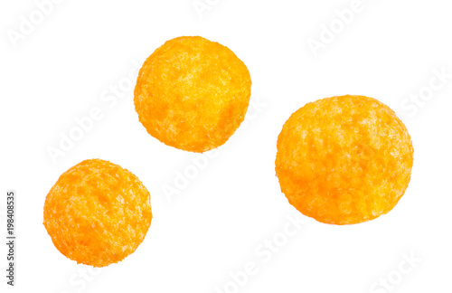 Cheese balls snack isolated over white background, include clipping path