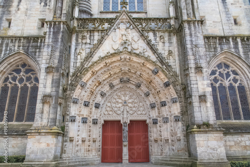 Quimper in Brittany, the Saint-Corentin cathedral, beautiful entry porch 