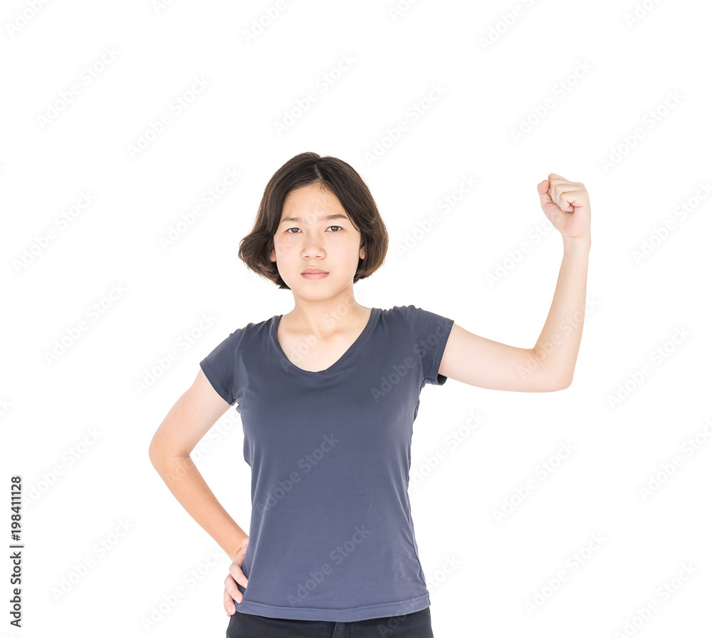 Young female short hair with blank gray t-shirt Young female short hair with blank gray t-shirt