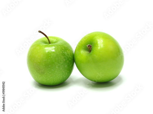 group of ripe green apples on white background, isolated